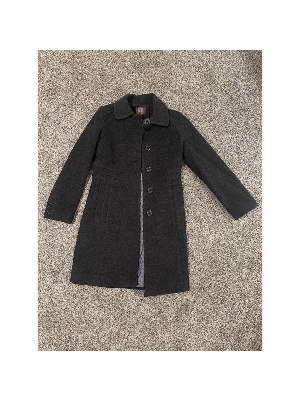 Anne Klein Gray Black Wool Blend Pea Coat Trench Petite 8